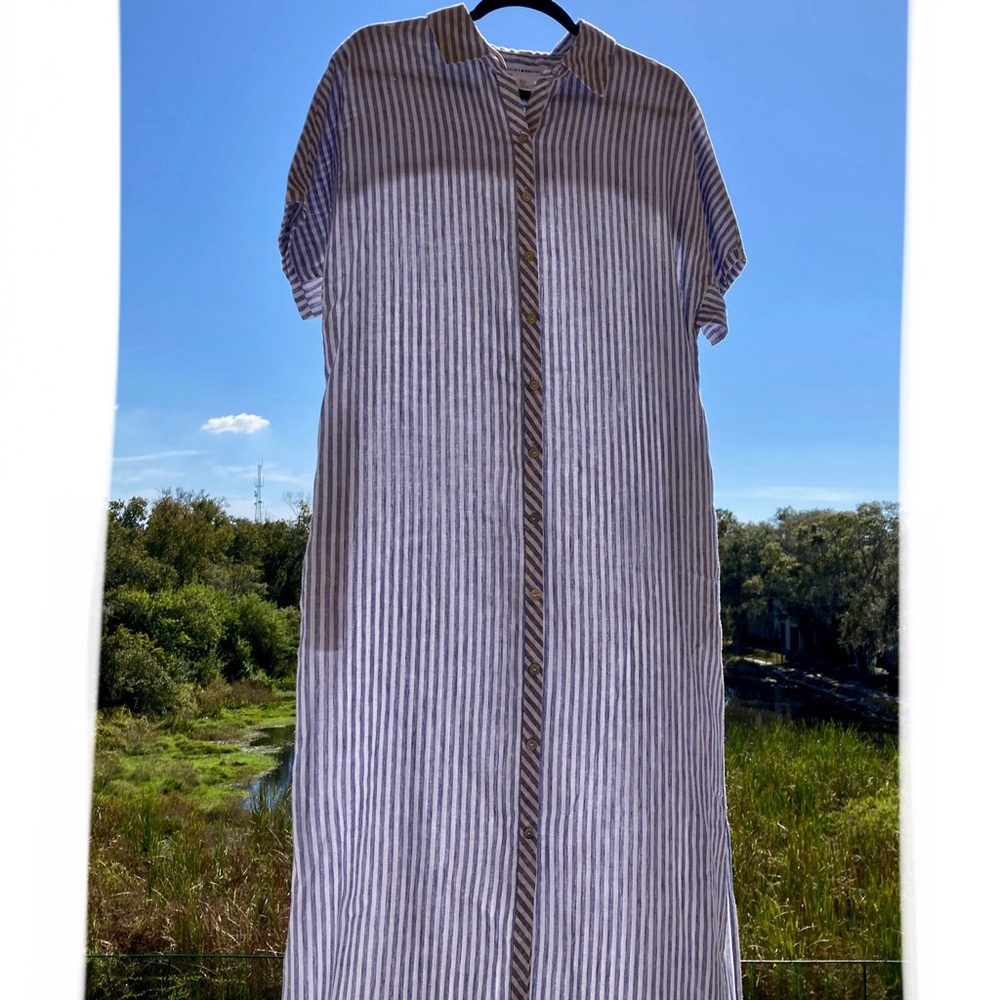 NEW DRESS MAXI Lucky Brand Blue and White Striped/Vintage Retro Style Linen/ S